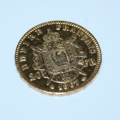 Lot 54 - A Napolean III, Barre Head, twenty franc gold...