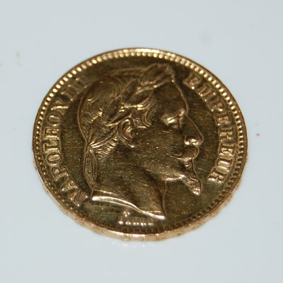 Lot 54 - A Napolean III, Barre Head, twenty franc gold...