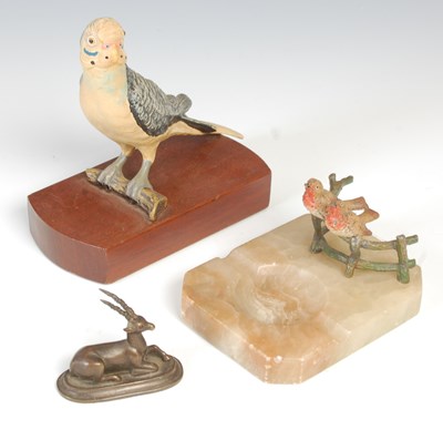 Lot 674 - A cold painted spelter ashtray, featuring two...