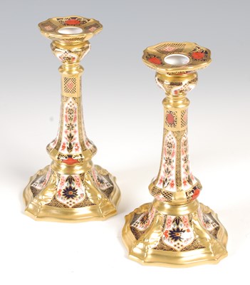 Lot 637 - A pair of Royal Crown Derby Imari pattern...