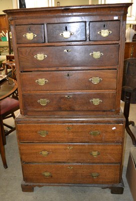 Lot 1171 - A George III oak chest on chest, the upper...