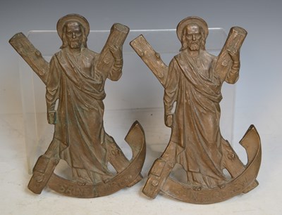 Lot 837 - A pair of bronze wall / door fittings modelled...