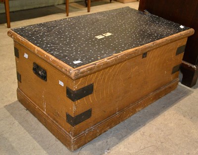 Lot 1201 - A 19th century pine Kist, with metal fixtures,...