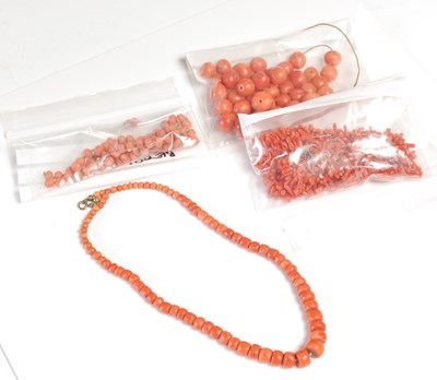 Lot 300 - Four assorted red coral part necklaces....