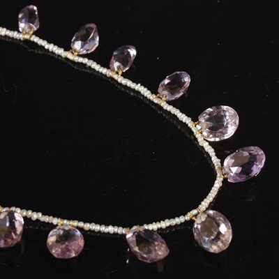 Lot 306 - A seed pearl and amethyst fringed necklace,...