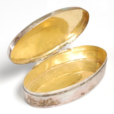 Lot 231 - A Swedish silver oval snuff box, engraved...