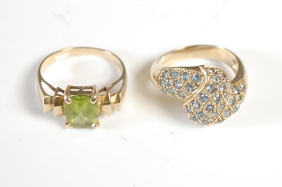 Lot 349 - Two 9ct gold gem set dress rings, the single...