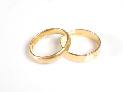 Lot 351 - Two 22ct gold rings, size O and size P, 8.9g.
