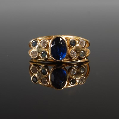 Lot 357 - An Italian yellow metal sapphire and diamond...