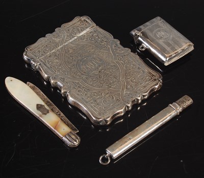 Lot 237 - A Victorian engraved silver card case,...