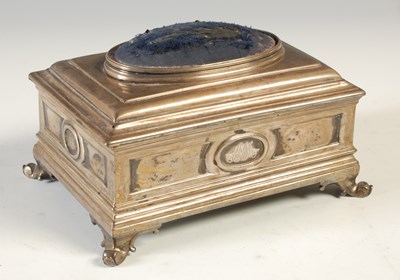 Lot 250 - A white metal oblong dressing table casket,...