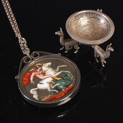 Lot 255 - A Peruvian small white metal salt dish, formed...