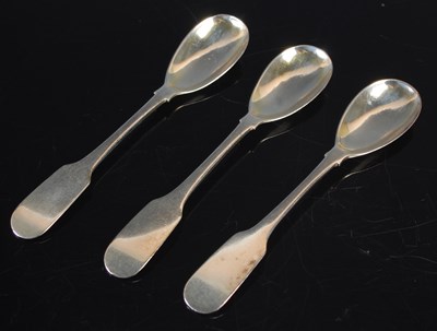 Lot 262 - Three Scottish provincial silver egg spoons,...