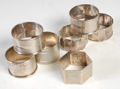 Lot 263 - Seven various silver napkin rings, gross...