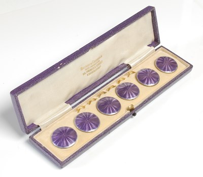 Lot 265 - A set of six Edwardian silver gilt and purple...