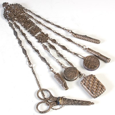 Lot 273 - A late Victorian silver chatelaine, with...