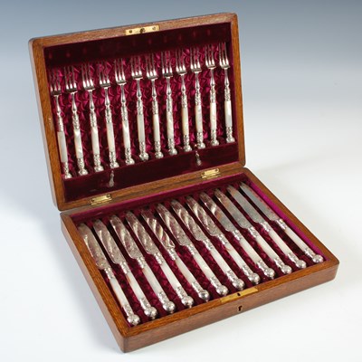 Lot 288 - Twelve pairs of silver plated and mother of...
