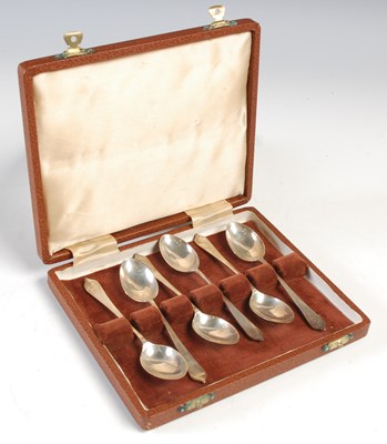 Lot 296 - A set of six Sheffield silver teaspoons, in...