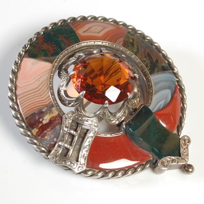 Lot 414 - A Scottish white metal citrine and banded...