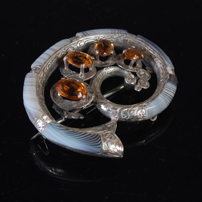 Lot 417 - A Scottish white metal citrine and banded...