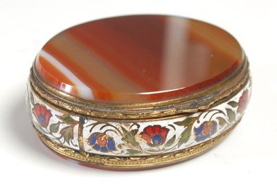 Lot 467 - A gilt metal enamel and banded agate oval...