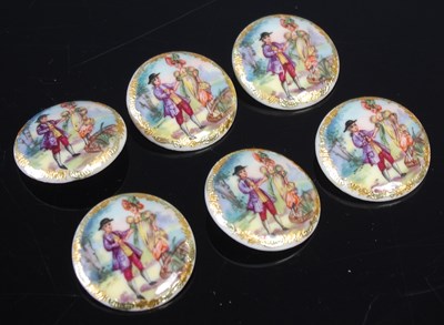 Lot 468 - A set of six enamel buttons, decorated with...