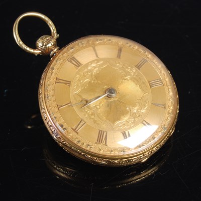 Lot 543 - An 18ct gold cased open faced pocket watch,...
