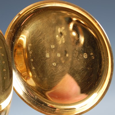 Lot 548 - An 18ct gold open faced key wind pocket watch,...