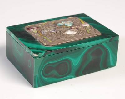 Lot 624 - A Japanese malachite white metal and enamel...