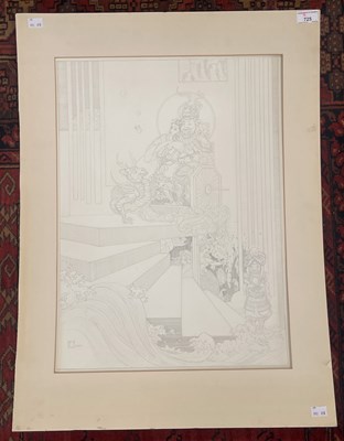 Lot 725 - A pencil drawing on paper depicting a deity /...