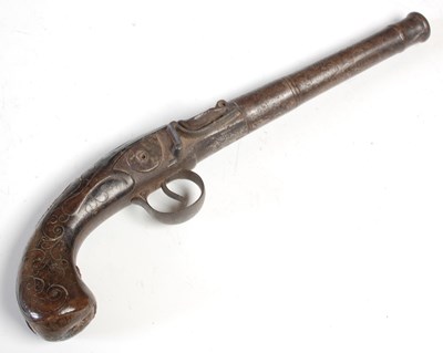 Lot 561 - An 18th century flint lock pistol, the barrel...