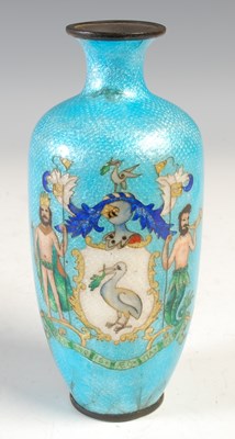 Lot 604 - A Japanese Ginbari blue ground cloisonne vase,...