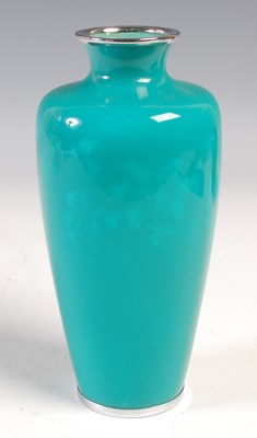 Lot 603 - A vintage Japanese green ground cloisonne vase,...