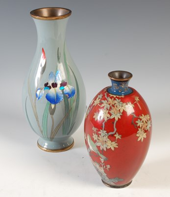 Lot 606 - Two Japanese cloisonne vases, to include a...