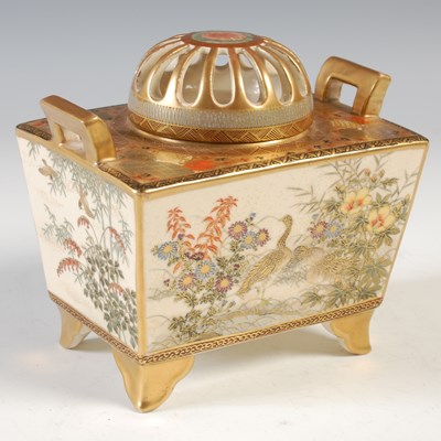 Lot 598 - A Japanese Satsuma pottery twin-handled Koro...