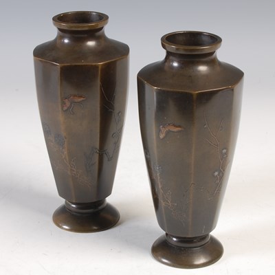 Lot 587 - A pair of Japanese bronze and mixed metal...
