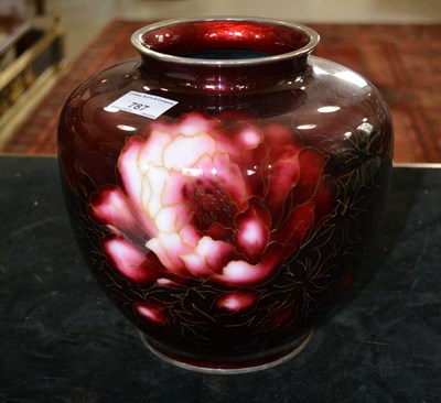 Lot 787 - A Japanese red ground cloisonne enamel vase by...