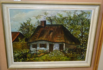 Lot 920 - 20th century school 
Thatched cottage 
oil on...