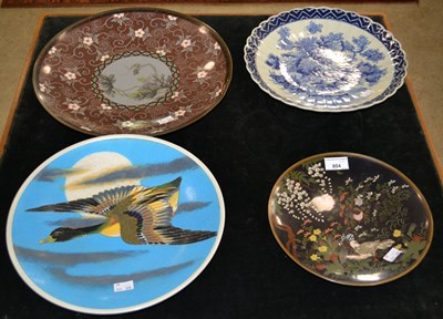 Lot 804 - Two Japanese cloisonne chargers, one decorated...