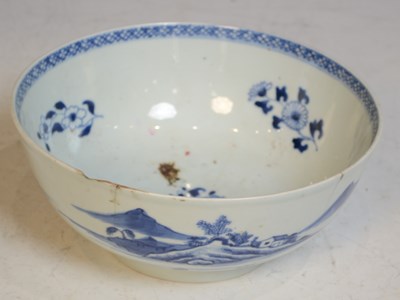 Lot 824 - A Chinese blue and white punch bowl, Qing...