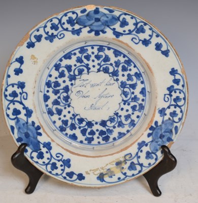 Lot 823 - An 18th century Dutch Delft blue and white...