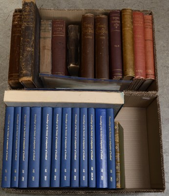 Lot 869 - Two boxes of assorted antique books and a...