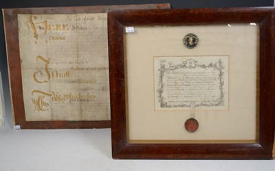 Lot 849 - A framed document from the Burgh of Canongate...