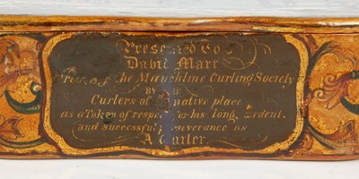 Lot 233 - Curling interest: a Mauchline ware shaped...