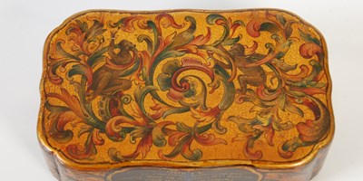 Lot 233 - Curling interest: a Mauchline ware shaped...