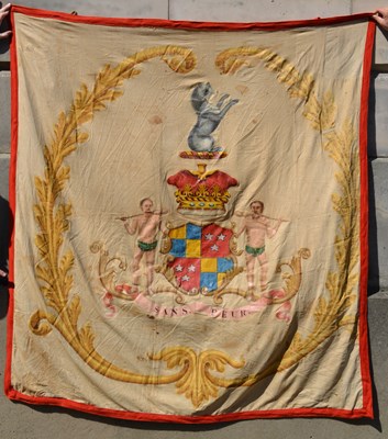 Lot 918 - A Heraldic banner painted with armorial,...