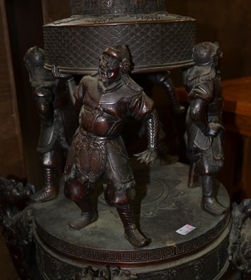 Lot 520 - A Japanese bronze two sectional floor vase,...