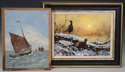 Lot 752 - After A. McDemslie Fishing boats at sea oil,...