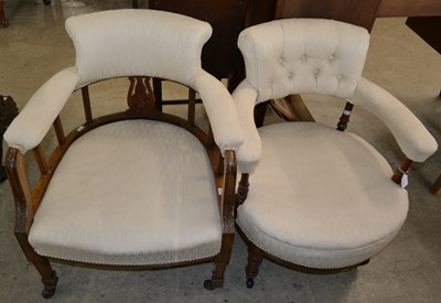 Lot 872 - A near pair of Victorian mahogany tub chairs,...