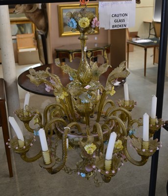 Lot 908 - A Murano amber tinted glass nine light...